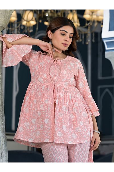 Vishudh By Styli All-Over Print Pure Cotton Jacket and Trousers with Inner Top Co-Ords