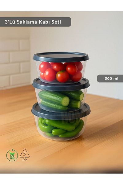 Jet's Home Round 3-Piece Storage Container Bpa Free Suitable Nutrition Container for Deep Freezer 300 ml