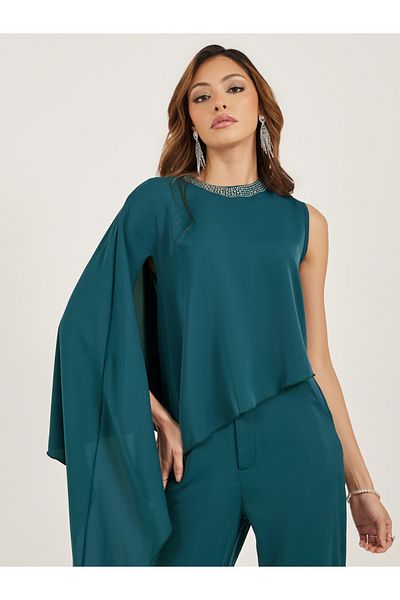 Styli Round Neck One Cape Sleeve Top and Pants Co-Ords
