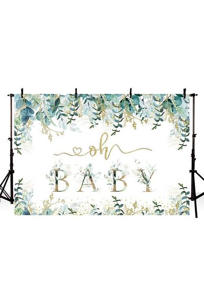 Mehofond Baby Shower Photo Backdrop Mehofond, vinyl, white/green/gold, 210 x 150 cm