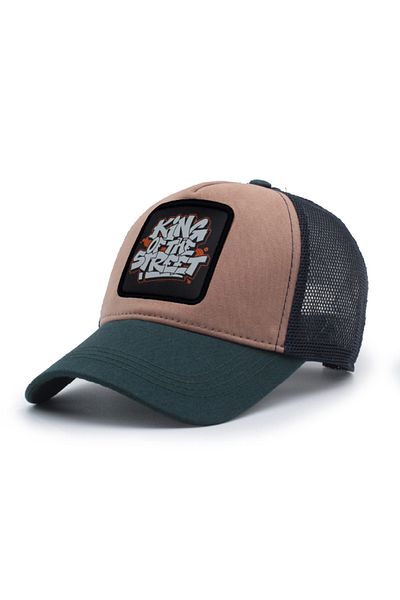 Trucker King of the Street Model Interchangeable Emblem Mesh Cap Green Brown Navy Blue