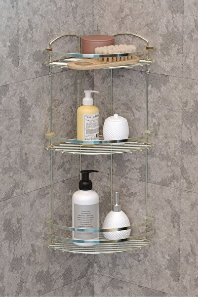 Teknotel Üç Katlı Banyo Duş Köşe Rafı Altın Lm009