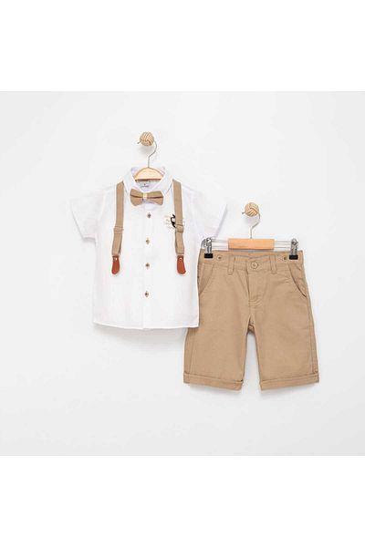 renkli diyar Boy's Shorts and Shirt Set of 4 with Bow Tie and Shirt Suspenders