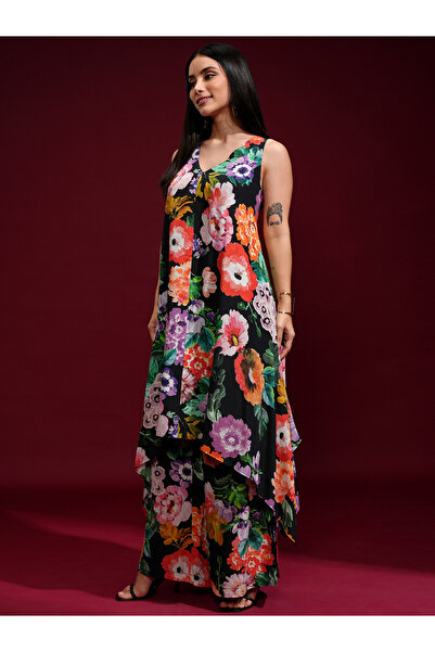 Vishudh By Styli Floral Printed Sleeveless Tunic and Pants Co-Ords