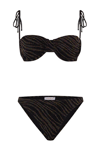 AQUELLA Σετ μπικίνι μαύρο πλεκτό με Underwire