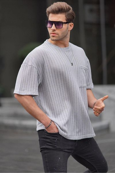 Madmext Βαμμένο γκρι ανδρικό μπλουζάκι Oversize 6180