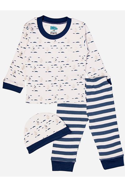 Babies Basic By Styli مجموعة من 7 قطع - بدلة قطنية، بلوزة، بنطال، مريلة، بطانية، قفاز وقبعة