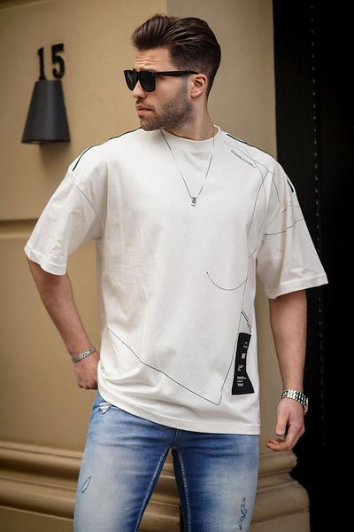 Madmext Ανδρικό T-Shirt Oversize με σχέδιο Ecru 7004