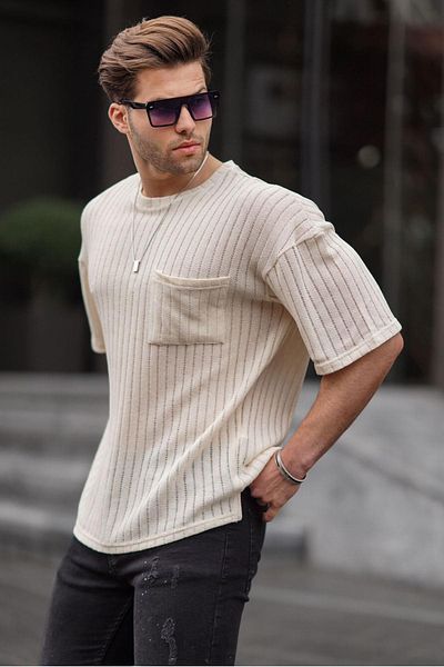 Madmext Tricou Ecru oversize pentru bărbați 6180