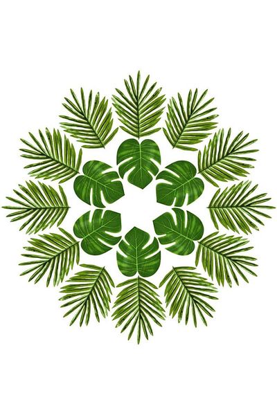 KUUQA Set Of 24 Tropical Leaves, Plastic/polyester, Green, 20/40 Cm