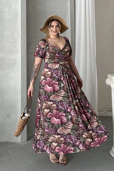 Stil Diva Plus Size Short Sleeve Princess Collar Floral Print Maxi Dress 74-80