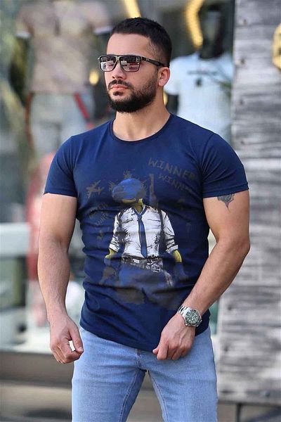 Madmext Μπλουζάκι εμπριμέ Navy Blue 4028