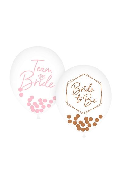 AMSCAN Set of 6 latex balloons with confetti, Team Bride model, Amscan, 27.5 cm