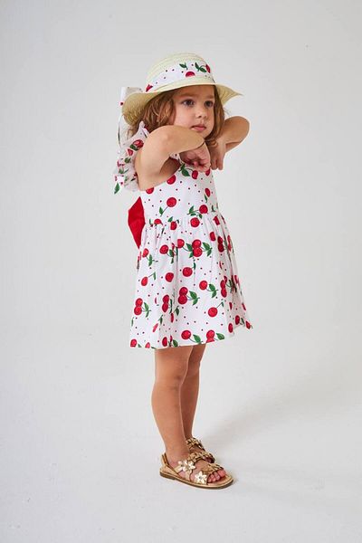 Polente Girl's Cherry Patterned Straw Hat Dress