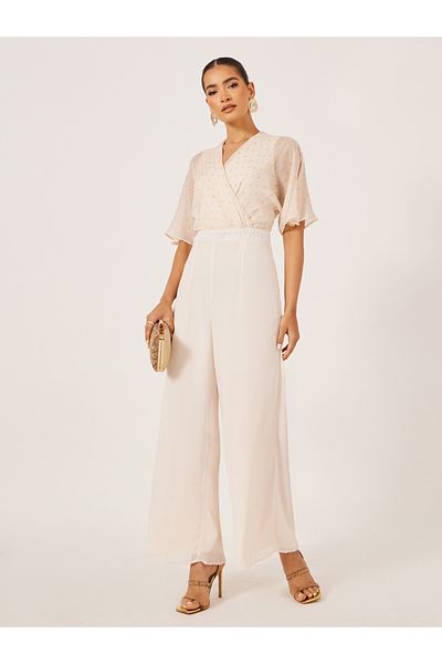 Styli Textured Dobby V-Neck Jumpsuit