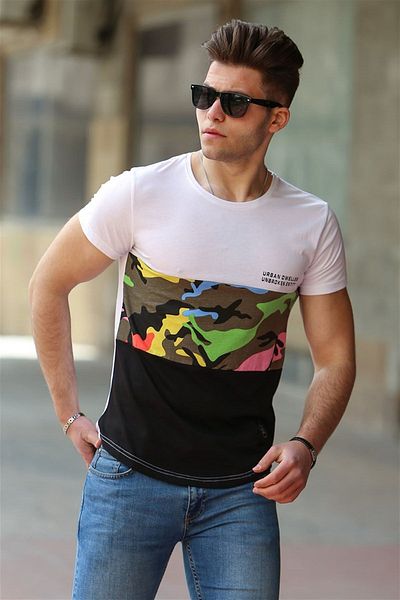 Madmext Λευκό T-Shirt με σχέδιο παραλλαγής 3003
