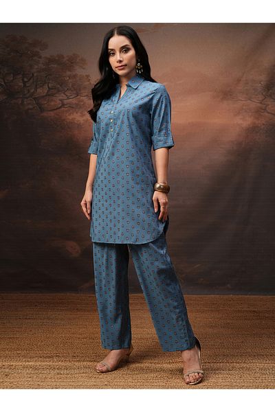 Vishudh By Styli All-Over Print Collared Tunic and Palazzo Pants Set