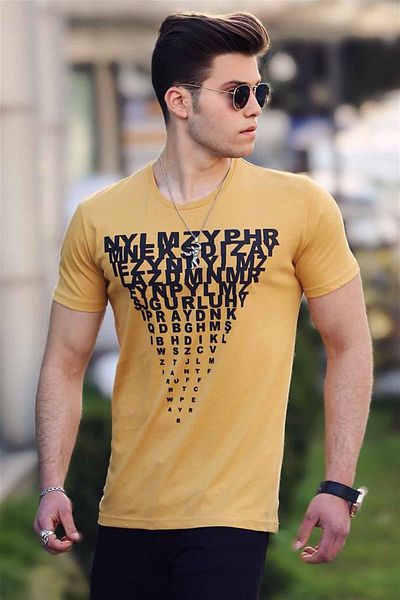 Madmext Ανδρικό κίτρινο μπλουζάκι με στάμπα 4471