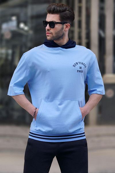 Madmext Ανδρικό μπλουζάκι Baby Blue Hooded 6182