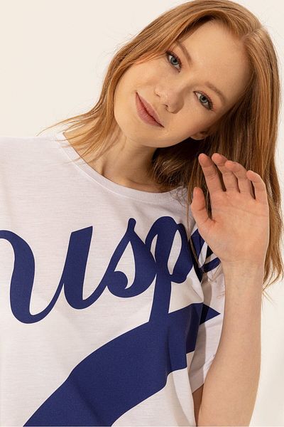 U.S. Polo Assn. Tricou alb cu gât crew de damă