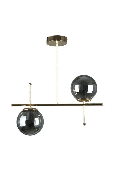 Fer Avize Cello Modern Design - Metal Gold Color Smoked Glass Dining Table Top - Living Room 2-Piece Chandelier