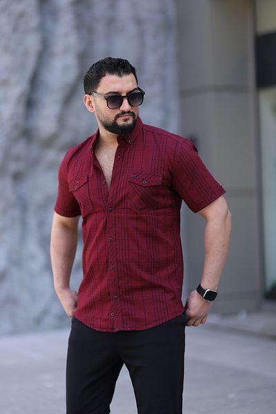 Klothy Men's Short Sleeve Double Pocket Square Shirt 2463-1