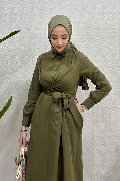 Tesettür Diyarı Χακί Φόρεμα Hijab - Μέσης
