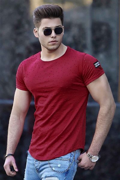 Madmext Σχισμένο με λεπτομέρειες Claret Red T-Shirt 2883