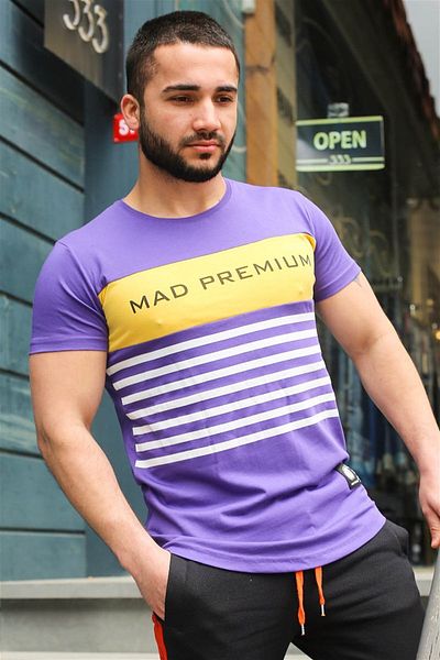 Madmext Μωβ μπλουζάκι με ριγέ λεπτομέρεια εμπριμέ 3041