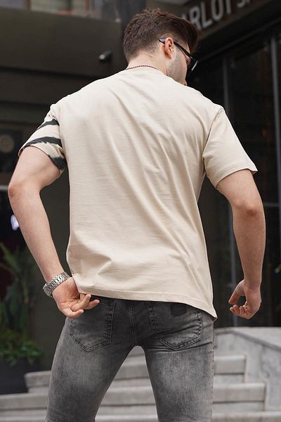 Madmext Ανδρικό μπλουζάκι με μπεζ σχέδιο πάνω από Fit 6116