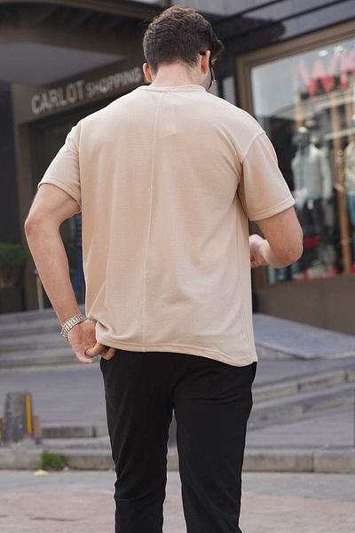 Madmext Ανδρικό μπλουζάκι μπεζ Regular Fit Basic 6099