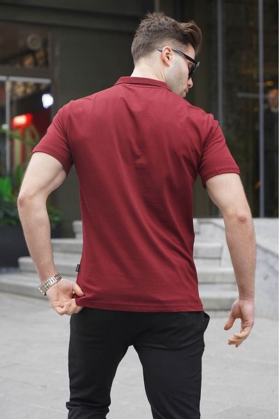 Madmext Ανδρικό μπλουζάκι πόλο Claret Red Basic με φερμουάρ 6076