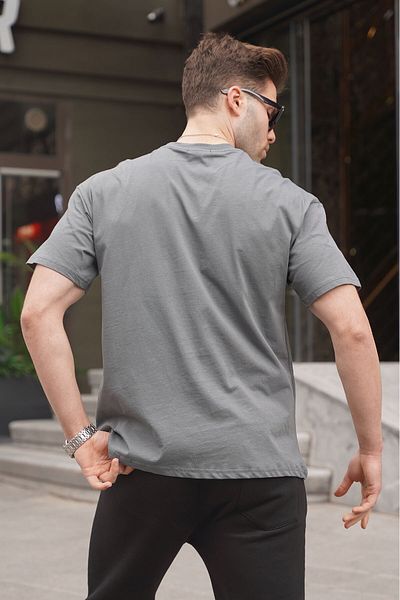 Madmext Smoked Crew Neck Pocket Detailed T-Shirt 6091