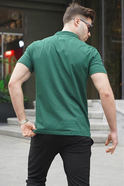 Madmext Ανδρικό μπλουζάκι πόλο με φερμουάρ Basic σκούρο πράσινο 6076