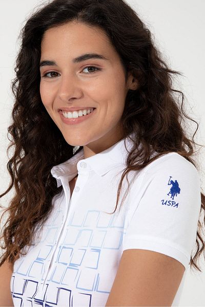 U.S. Polo Assn. Tricou alb cu gât polo de damă