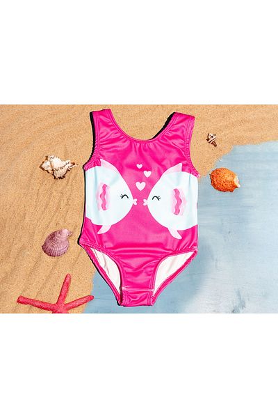 Little Pumpkin Girl's Fish Patterned Swimsuit (Slim Fit)