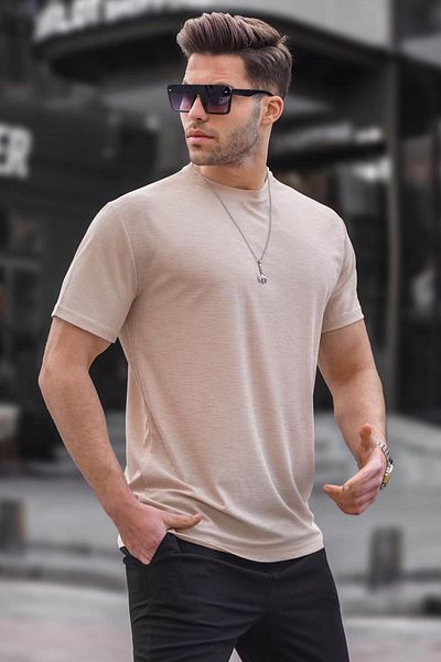 Madmext Ανδρικό μπλουζάκι μπεζ Regular Fit Basic 6069