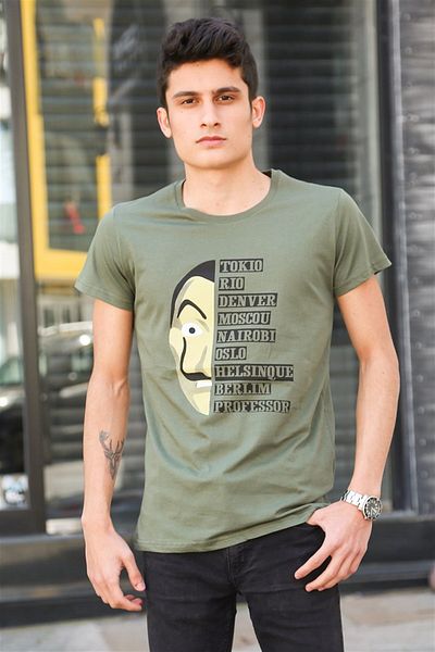 Madmext Τυπωμένο Χακί T-Shirt 4016