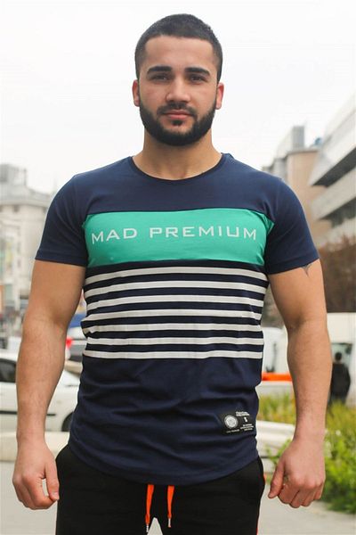 Madmext Μπλουζάκι με ριγέ λεπτομέρεια εμπριμέ Navy Blue 3041