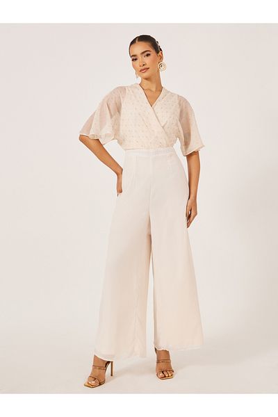 Styli Textured Dobby V-Neck Jumpsuit