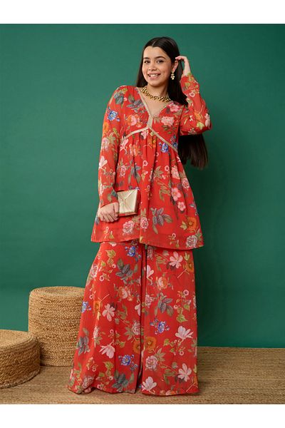 NOH-VOH By Styli Floral Print Peplum Top With Sharara Pants
