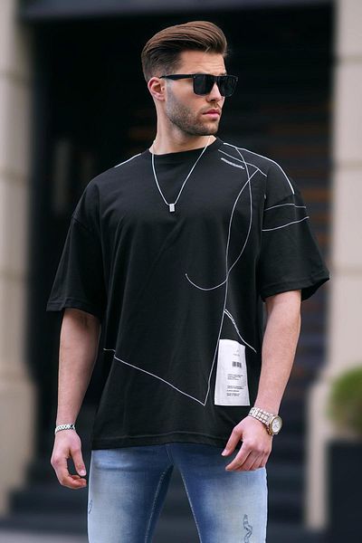Madmext Ανδρικό μπλουζάκι Oversize με μαύρο σχέδιο 7004