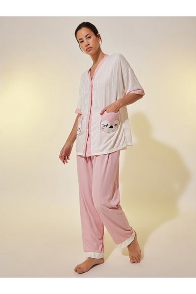 Styli Fox Patch Pocket Detail Shirt, Shorts and Pyjama Set