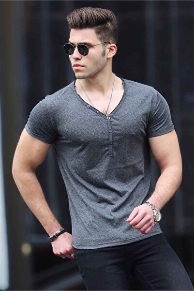 Madmext Μπλουζάκι με κουμπιά Anthracite Basic 4052