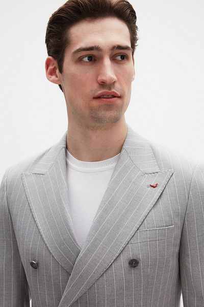 D'S Damat Costum Ds Damat Regular Fit, gri cu dungi