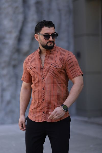 Klothy Men's Short Sleeve Double Pocket Square Shirt 2463-1