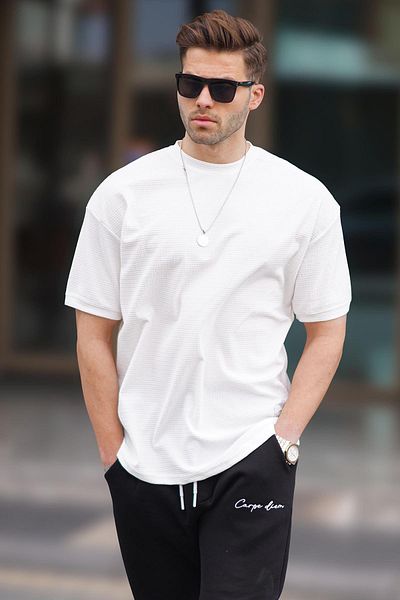 Madmext Tricou Ecru Basic Oversize pentru bărbați 7012
