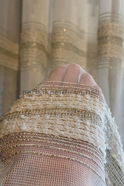 perhal perde ve halı Altın Gold Yatay Çizgili Pilesiz Tül Perde, Ütü İstemez ...