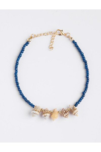 Jimmy Key Blue Seashell Figured Beaded Anklet