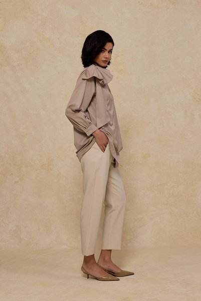 Merve Gültekin Gray Bow Cotton Satin Shirt